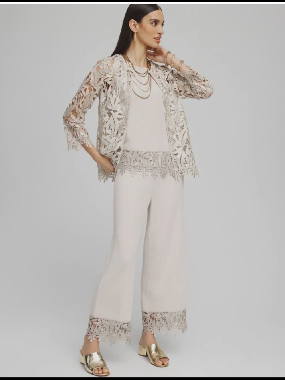 Chicos Travelers Lace Trim 3 Piece Set